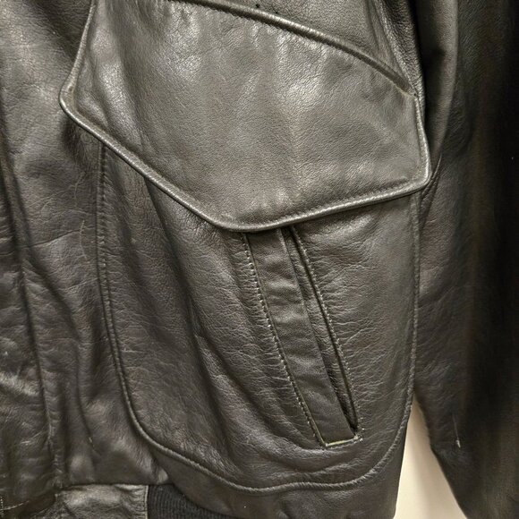 Vintage Men's XL Black Grunge Leather Distressed Bomber Jacket Motorcycle Biker - Picture 12 of 16